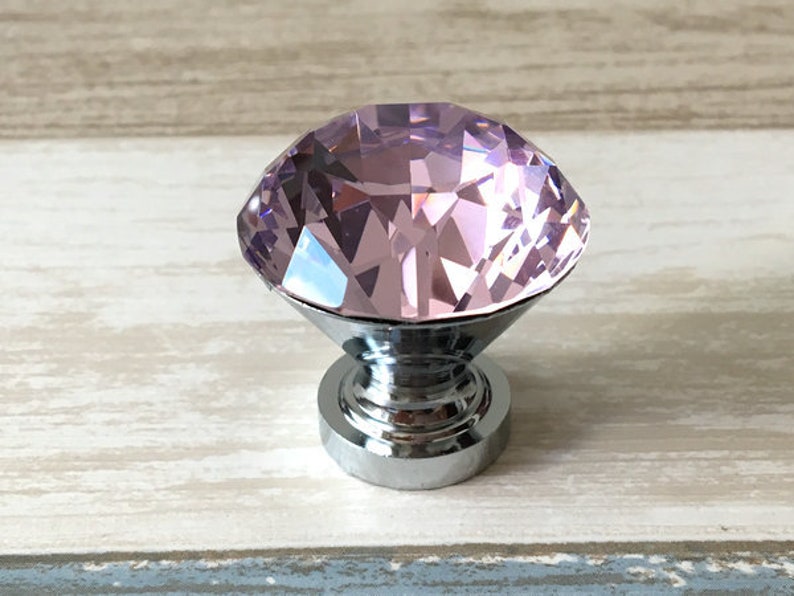 Pink Knob Glass Drawer Pull Crystal Handle Pull Knobs Rhinestone Dresser Pulls Handles Silver Back Plate Cabinet Handle Lynns Graceland