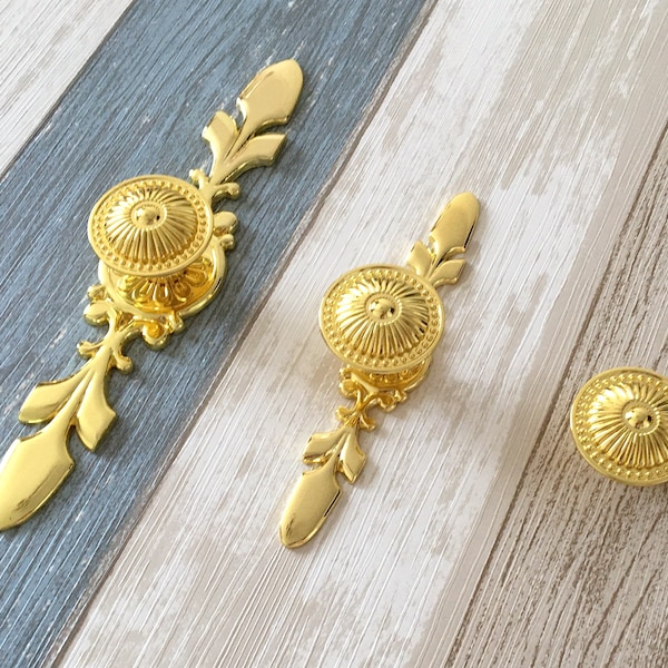 Gold Cabinet Knob Cabinet Pulls Knobs Dresser Pull Drawer Pulls Polished Gold Kitchen Door Handles Back Plate Lynns Graceland Shabby Chic