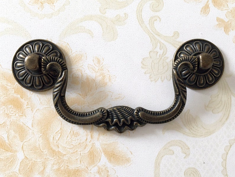 4 Vintage Style Bail Drawer Pulls Handle Dark Antique Etsy