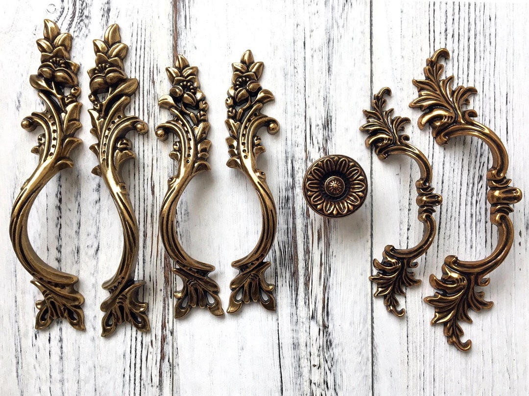 Antique Gold Brass Cabinet Door Handle Pulls Drawer Pull Handles ...