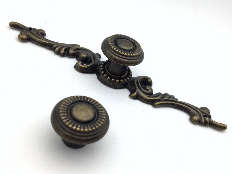 Vintage Look Drawer Pull Knob Back Plate Drawer Pulls Etsy