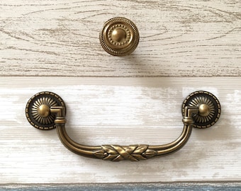 5" Vintage Style Drawer Pull Handle Knob Antique Gold Brass Drop Bail Cabinet Pull Swing Handles Dresser Knob Pulls 128 mm Lynns Graceland