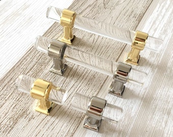 2 1/4" 2 1/2“ 2 3/4" 3” 3 1/4" Acrylic Drawer Pull Cabinet Pulls Dresser Handle Lucite Black Silver Gold Nickel 2.25 2.5“ 2.75" 3.25" 80 mm