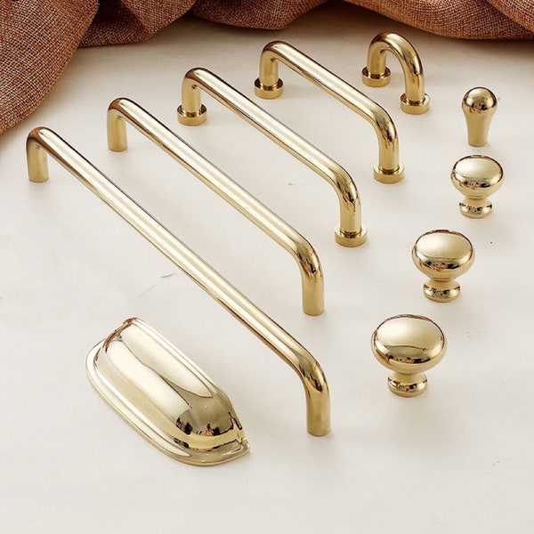 1.25" 3.75" 5" 6.25" 8.8" 12.5" Modern Polished Brass D Handles Stylish Cabinet Knobs Gold Bathroom Vanity Pulls Minimalist Kitchen Hardware