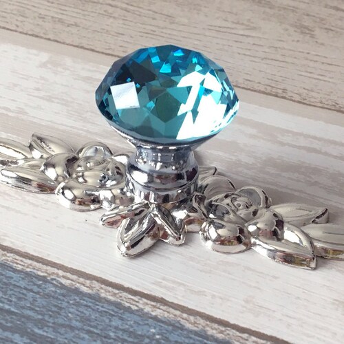 Blue Drawer Knobs Pulls Handles Glass Crystal Knob Dresser Etsy