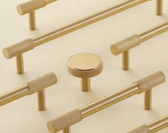 3.75" 5" 6.25" 7.5"  Sleek Solid Brass Knurled Handles Round Kitchen Knobs Stylish Dresser Pulls Modern Cabinet Hardware 96 128 160 192 mm