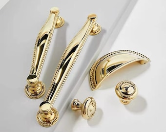 3" 5" 6.25" Stylish Polished Brass Cabinet Handles Shiny Gold Drawer Cup Pulls Decorative Dresser Knob Modern Kitchen Hardware 76 128 160 mm