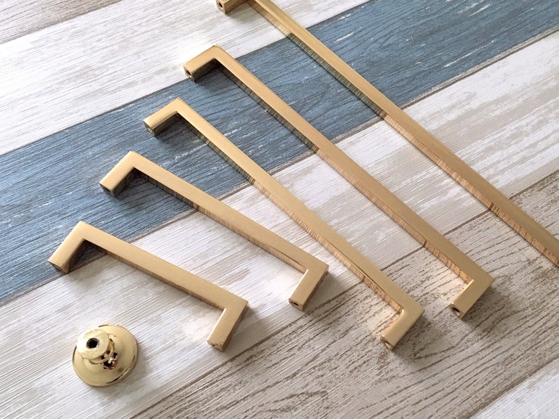 Polished Gold Pull Handle Gold Drawer Pull Handles Etsy