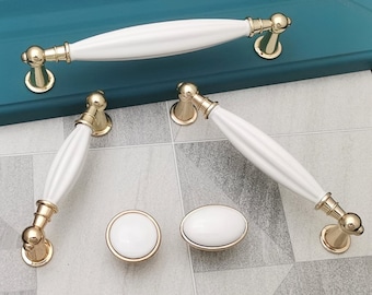 3.75" 5" 6.25" White Cabinet Pulls Handles Knob Drawer Pull Handles Kitchen Knobs Dresser Pulls Gold Chrome Lynns Graceland 96 128 160 mm