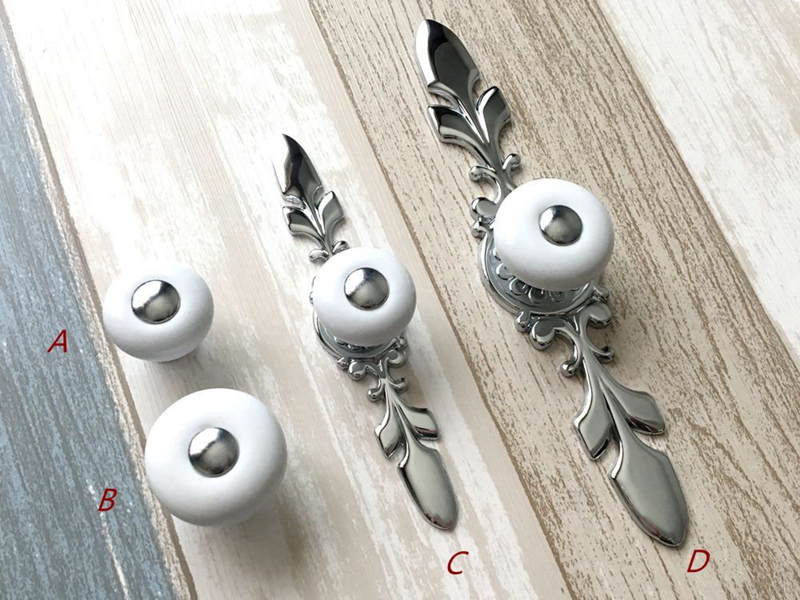 White Silver Knob Knobs Pulls Handles Drawer Pull Etsy