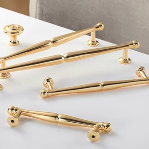 3.75" 5" 6.25" 7.5" Polished Gold Brass Cabinet Handles Dresser Drawer Knobs Shiny Vanity Pulls Modern Kitchen Hardware 96 128 160 192 mm