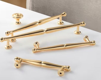 3.75" 5" 6.25" 7.5" Polished Gold Brass Cabinet Handles Dresser Drawer Knobs Shiny Vanity Pulls Modern Kitchen Hardware 96 128 160 192 mm