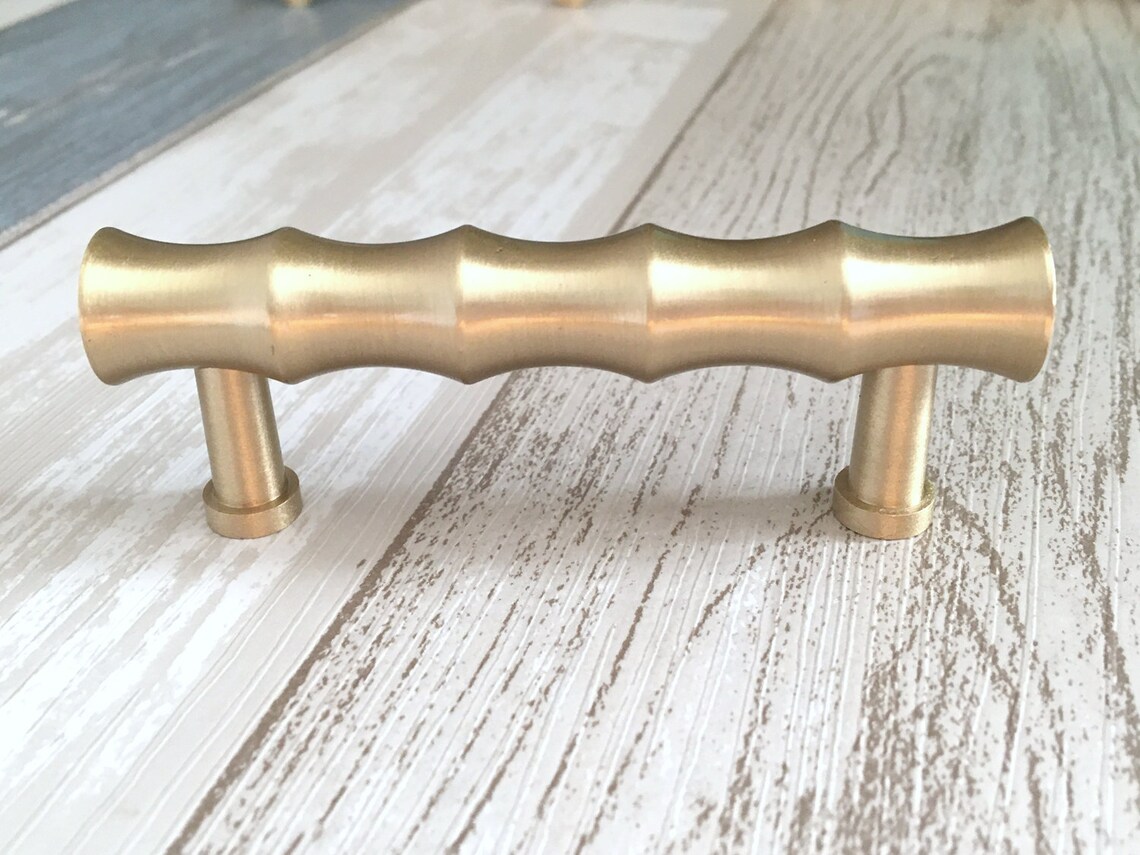 Brass Drawer Pull Bamboo Handles Dresser Knob Drawer Etsy