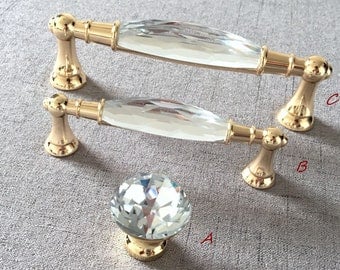 3.75" 5" Crystal Cabinet Pulls Handles Glass Drawer Pull Handle Knobs Dresser Pulls Handles Cupboard Hardware Gold Lynns Graceland 96 128 mm