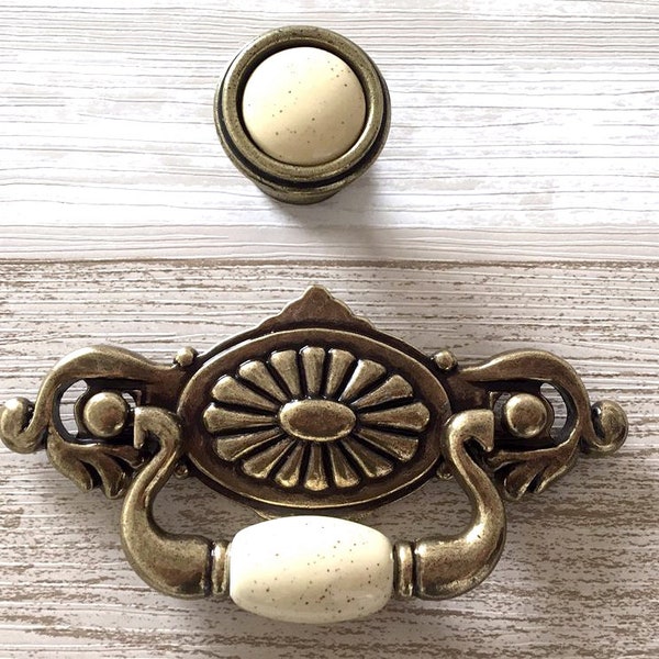 2.25" Cream Knob Cabinet Pull Handles Bail Drawer Pulls Handle Dresser Knob Pulls Drawer Handles Antique Bronze 2 1/4" 57 mm LynnsGraceland