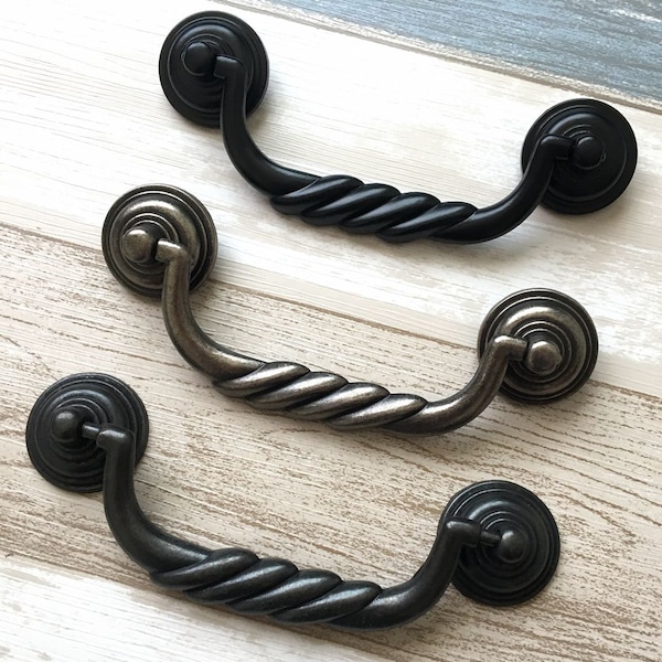 4.5" Bail Drawer Pulls Handle Pewter Antique Black Silver Bronze Shiny Drop Cabinet Pull Handles Dresser Pulls 4 1/2" LynnsGraceland