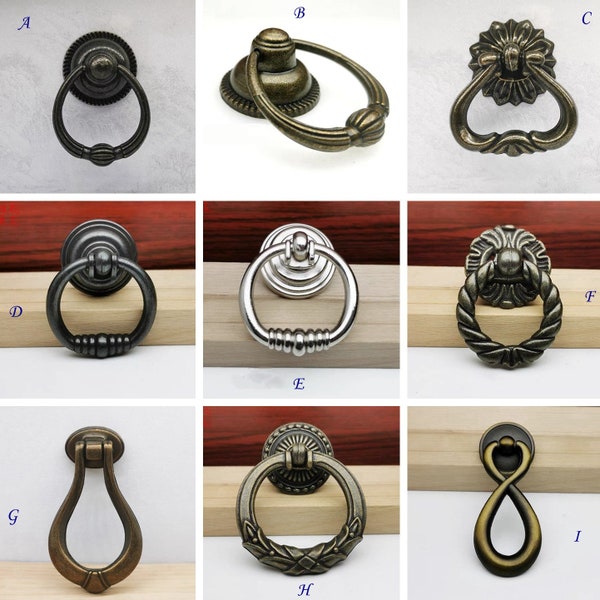 Rustic Drawer Knob Drop Drawer Pulls Antique Bronze Black Copper Ring Dresser Knob Pendant Pulls Vintage Style Kitchen Cabinet Hardware Knob