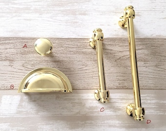 3" 3.5" 6" Cabinet Pull Handles Knobs Polished Gold Dresser Pulls Cup Drawer Pull Cupboard Handles Solid Hardware Lynns Graceland 3 1/2"