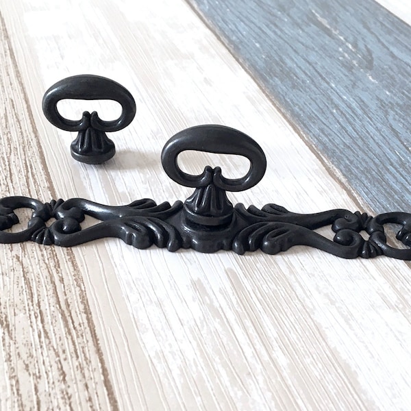 Vintage Look Knob Back Plate Drawer Pulls Ring Backplate Rustic Cabinet Pull Handles Dresser Knob Pulls Antique Black Bronze Lynns Graceland