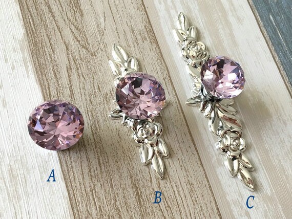 Pink Knob Glass Drawer Pull Crystal Handle Pull Knobs Etsy