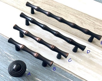 2.5" 3" 3.75" 5" 6.25" Bamboo Cabinet Handles Pulls Drawer Pull Handles Dresser Pulls Cabinet Handle Oil Rubbed Bronze 64 76 96 128 160 mm