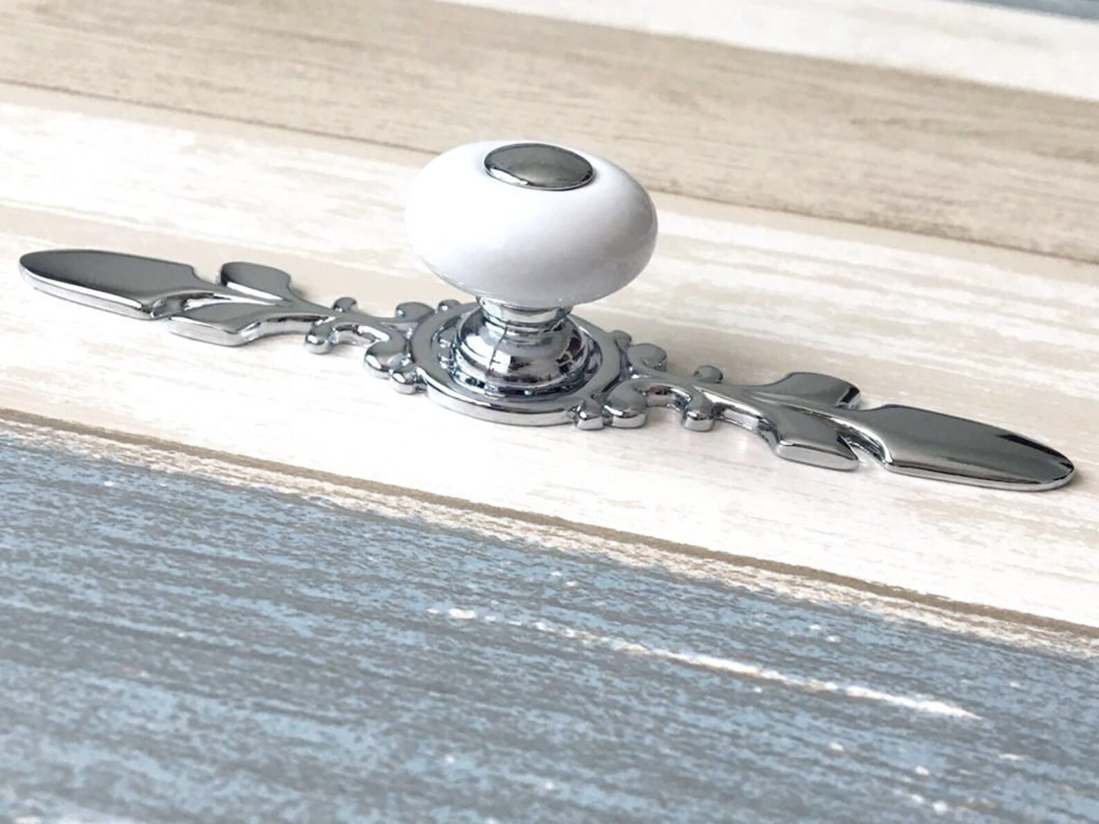White Silver Knob Knobs Pulls Handles Drawer Pull Etsy