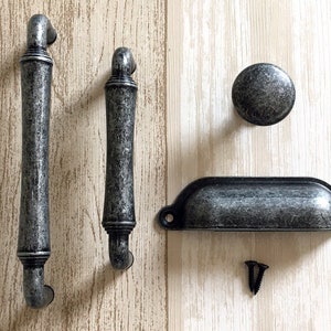 3.5" 3.75" 5" Cabinet Pull Handles Drawer Pulls Handle Dresser Knob Cup Pulls Kitchen Antique Black Silver Pewter 96 128 mm LynnsGraceland