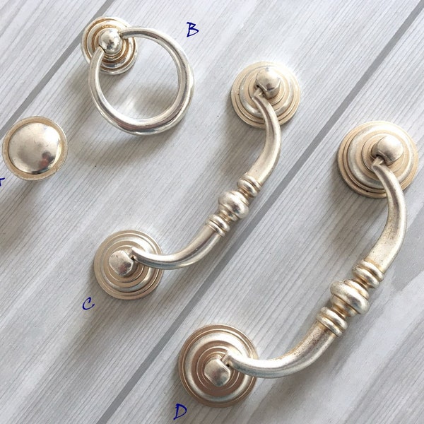 3.5" 4.25" Shabby Chic Swing Drop Bail Pull Antique Silver Ring Pulls Farmhouse Handles Drawer Knobs Rustic Cabinet Hardware 90 106 mm