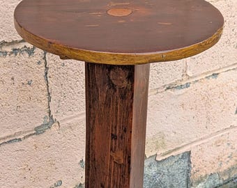 Vintage Antique Old Reclaimed Salvaged Handmade SOLID Mahogany Circular Wood Wooden Lamp Plant End Side Hall Table Stand Shelf