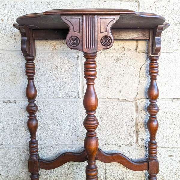 Antique Vintage Old Carved Victorian Eastlake SOLID Walnut Wood Wooden Console Side End Accent Foyer Sofa Table Stand Half Round Semi Circle