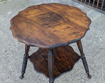 Antique Vintage Old Victorian Walnut SOLID Wood Wooden Claw Talon Glass Ball Side End Accent Foyer Sofa Table