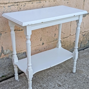 Antique Vintage Old Reclaimed Salvaged Carved Shabby Chic Style SOLID Wood Wooden End Painted Side Hall Shelf Accent 2 Tier Table Stand