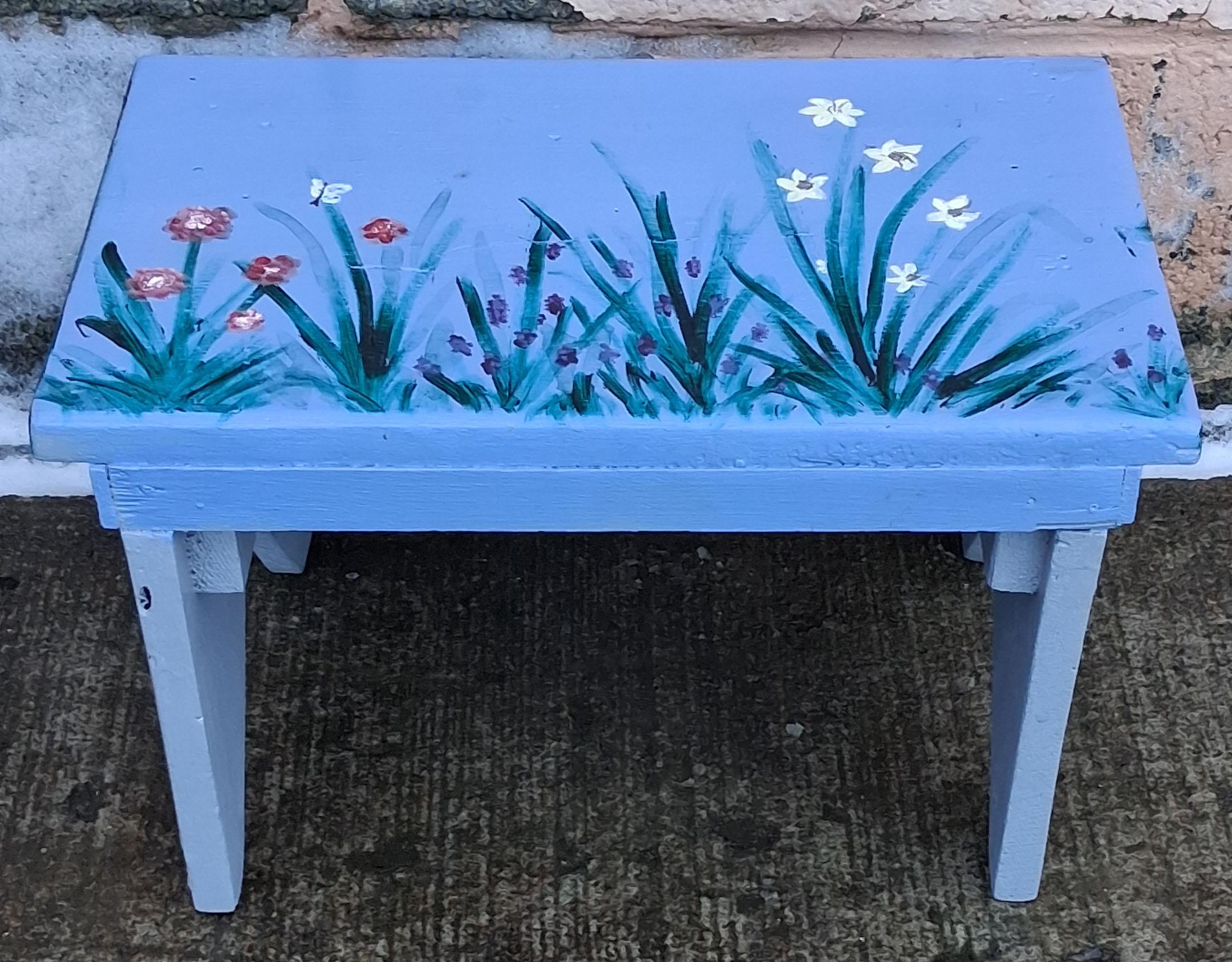 Small Vintage Antique Old Handmade Hand Painted Solid Wood Wooden Foot ...