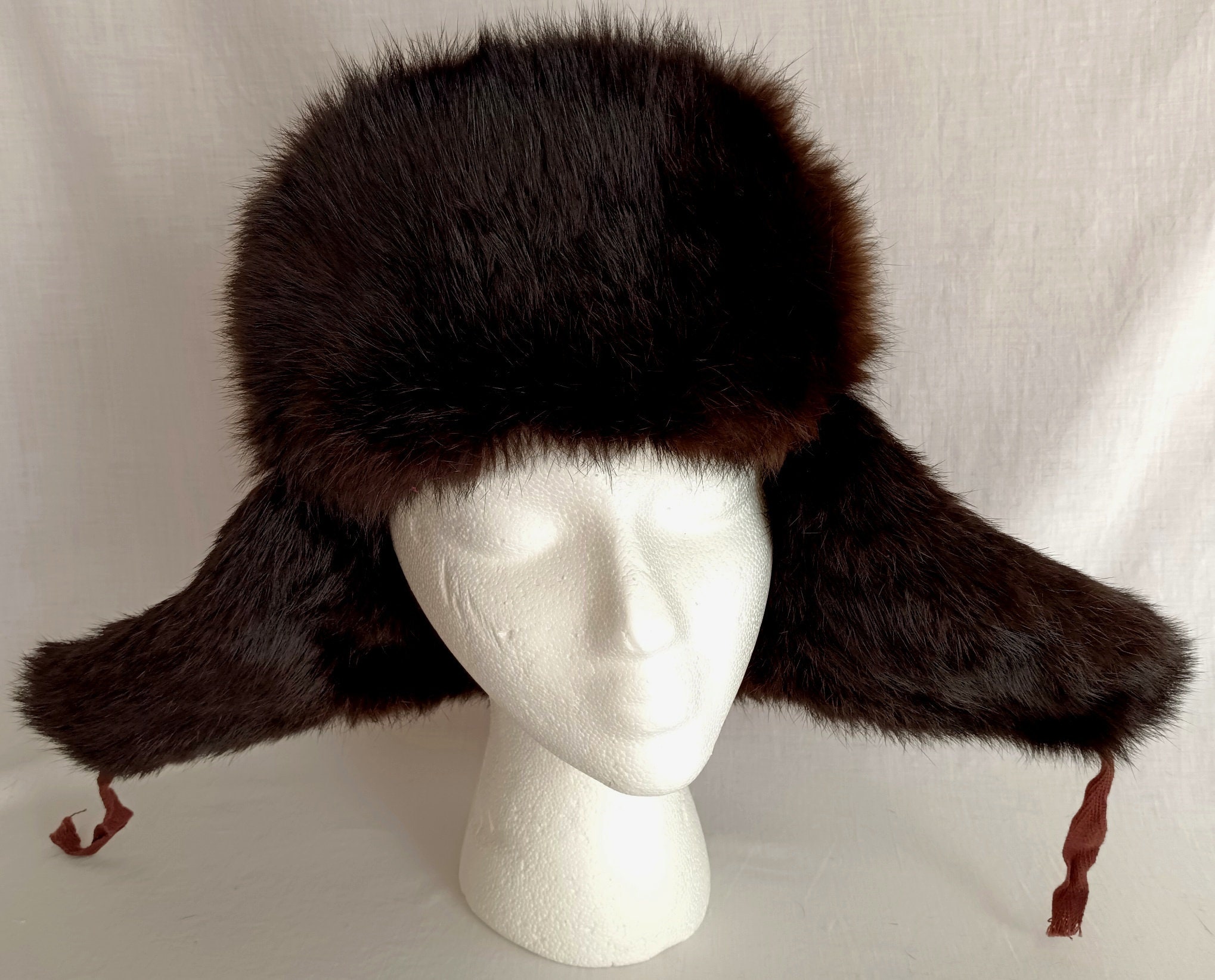 ほぼ未使用☆UNUSED RABBIT FUR HAT UH0365 size1 Grey Rabbit Fur Russian Ushanka Hat for Men: FurHatWorld.com