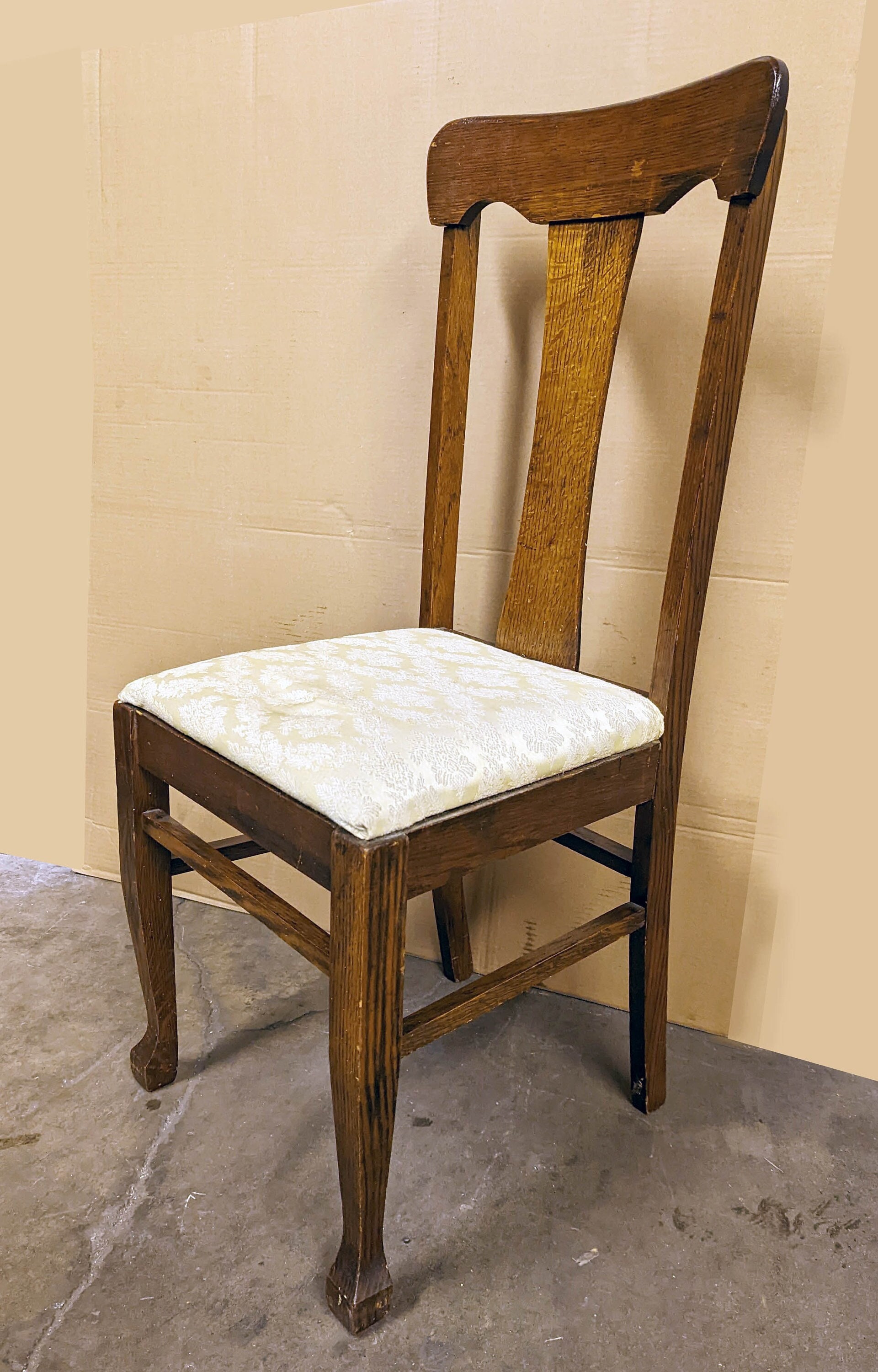 Antique Vintage Old SOLID Oak Wood Wooden Side Dining Desk Chair Fabric Seat Mission Arts Crafts Style Etsy