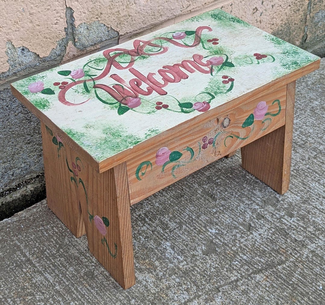 Small Vintage Antique Old Handmade Hand Painted Solid Wood Wooden Foot ...