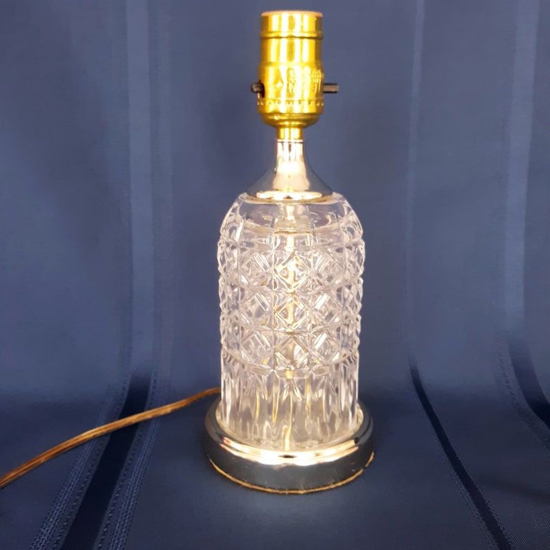 Vintage Small Electric Lamp Clear Crystal Pressed Glass Brass Etsy