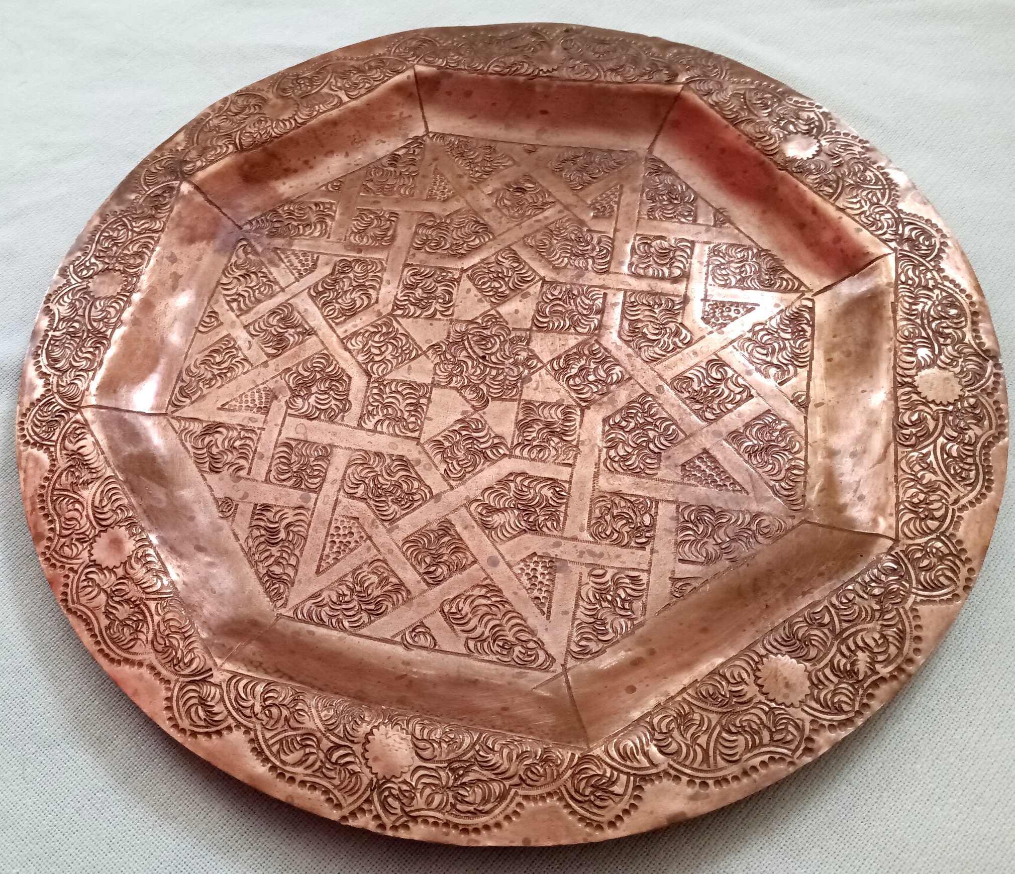 ntique Copper Hand Engraved Plate Judaic Decorative Round Heavy Copper –  PennAntique