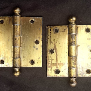 20 Pair available 3.5&quot;x3.5&quot; CLEAN 5-Knuckle Antique Vintage Old Reclaimed Salvaged Steel Brass Ball Tip Finial Interior Door Hinges