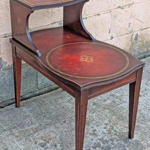 Antique Vintage Old Reclaimed Salvaged SOLID Mahogany Wood Wooden Leather Top End Side Occasional Accent Lamp Table Night Stand Nightstand