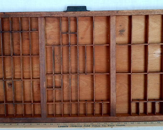 Antique Hamilton Printer Tray Letterpress Drawer Wooden Box 90 Cubbies