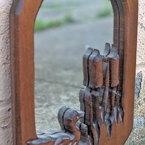 Vintage Antique Old Reclaimed Salvaged Solid Wood Wooden Oval Curved Wall Mounted Mount Accent Bathroom Mirror Glass Ornate Decorative