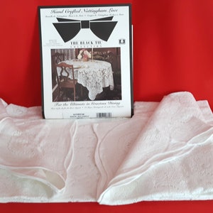 Black Tie Collection Rectangle White Woven Cotton Lace Tablecloth Nottingham Scranton Lace Co Wrinkle Free Soil Release 52&quot;W x 70&quot;L -NOS