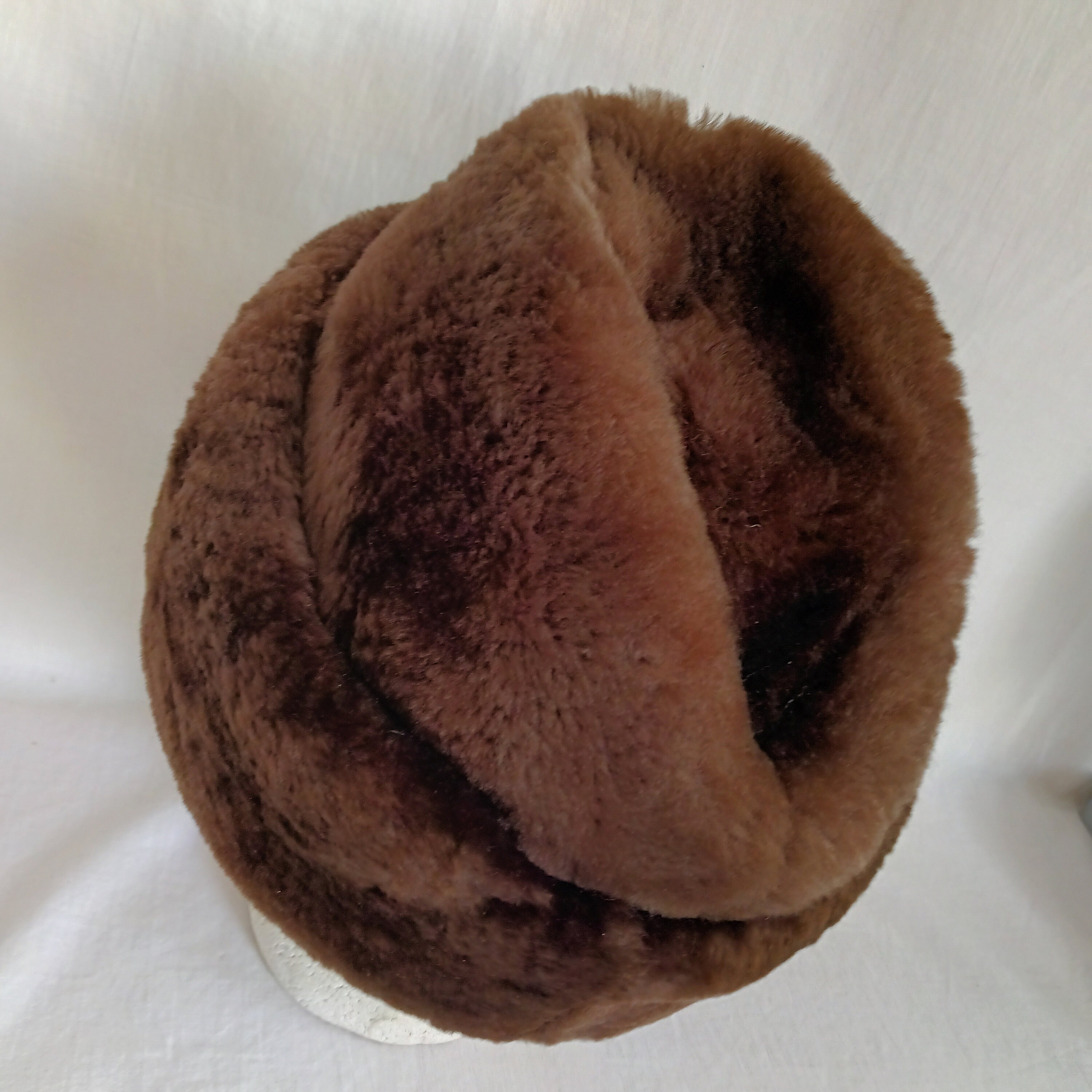Pillbox Hat Women’s Small Brown Faux Fur Feather Lined Quilted Ear Flaps Faux Fur Pillbox Hat – Helen Moore main image 2