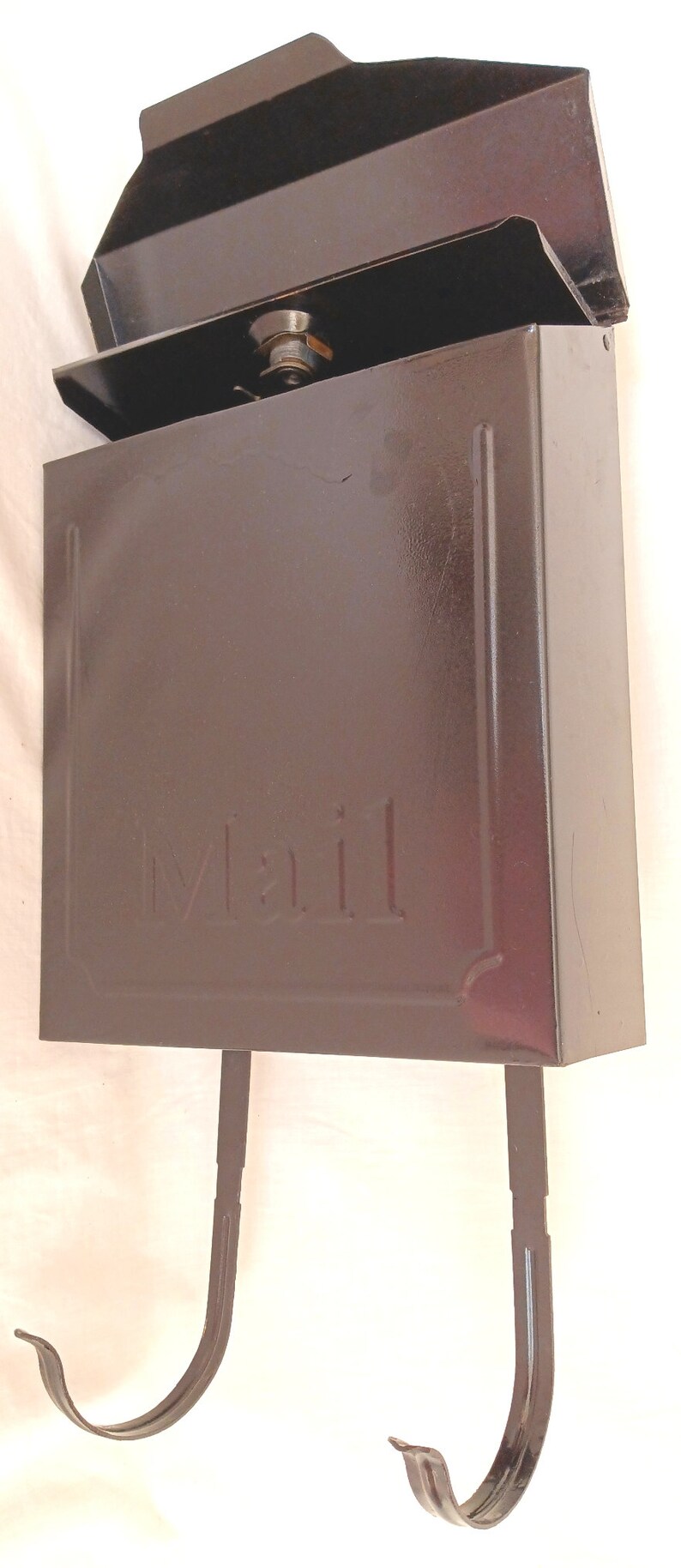 Vintage Wall Mount Vertical Metal Mailbox Painted Black Double Etsy