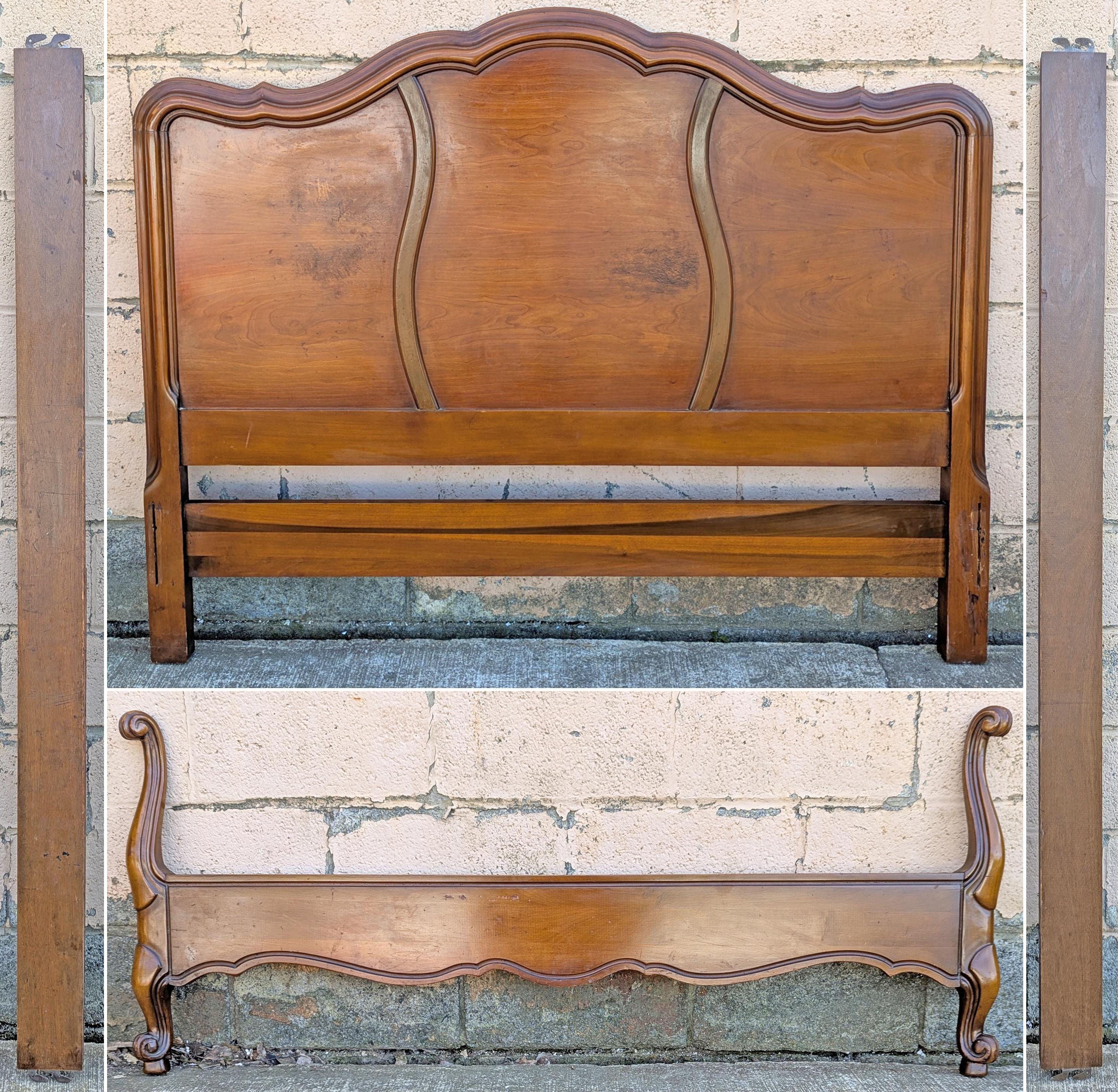 Vintage Antique Old Reclaimed Salvaged SOLID Maple Wood Wooden French Provincial Revival Full Size Bed Frames Head Foot Board Rail Slat Set