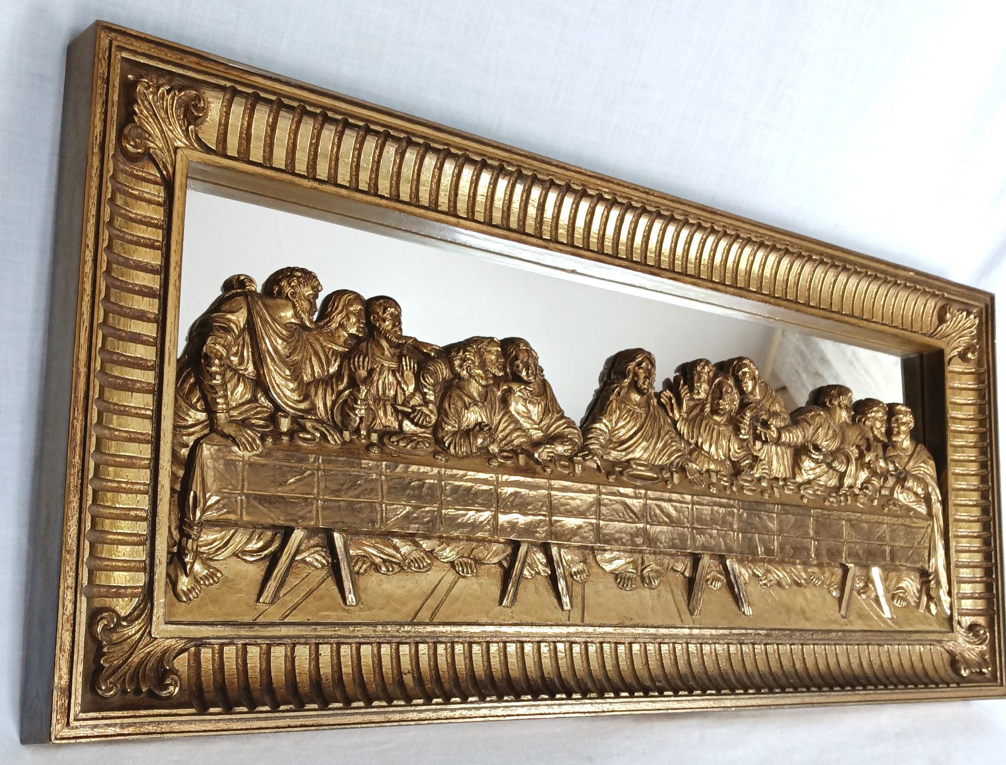 Vintage HOMCO Large 3D Mirrored Wall Plaque the Last Supper Gold Gilt ...