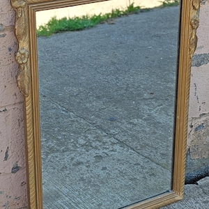 Antique Vintage Old Reclaimed Salvaged Victorian Hollywood Regency Wood Wooden Wall  Distressed Carved Mirror Glass Ornate Decorative