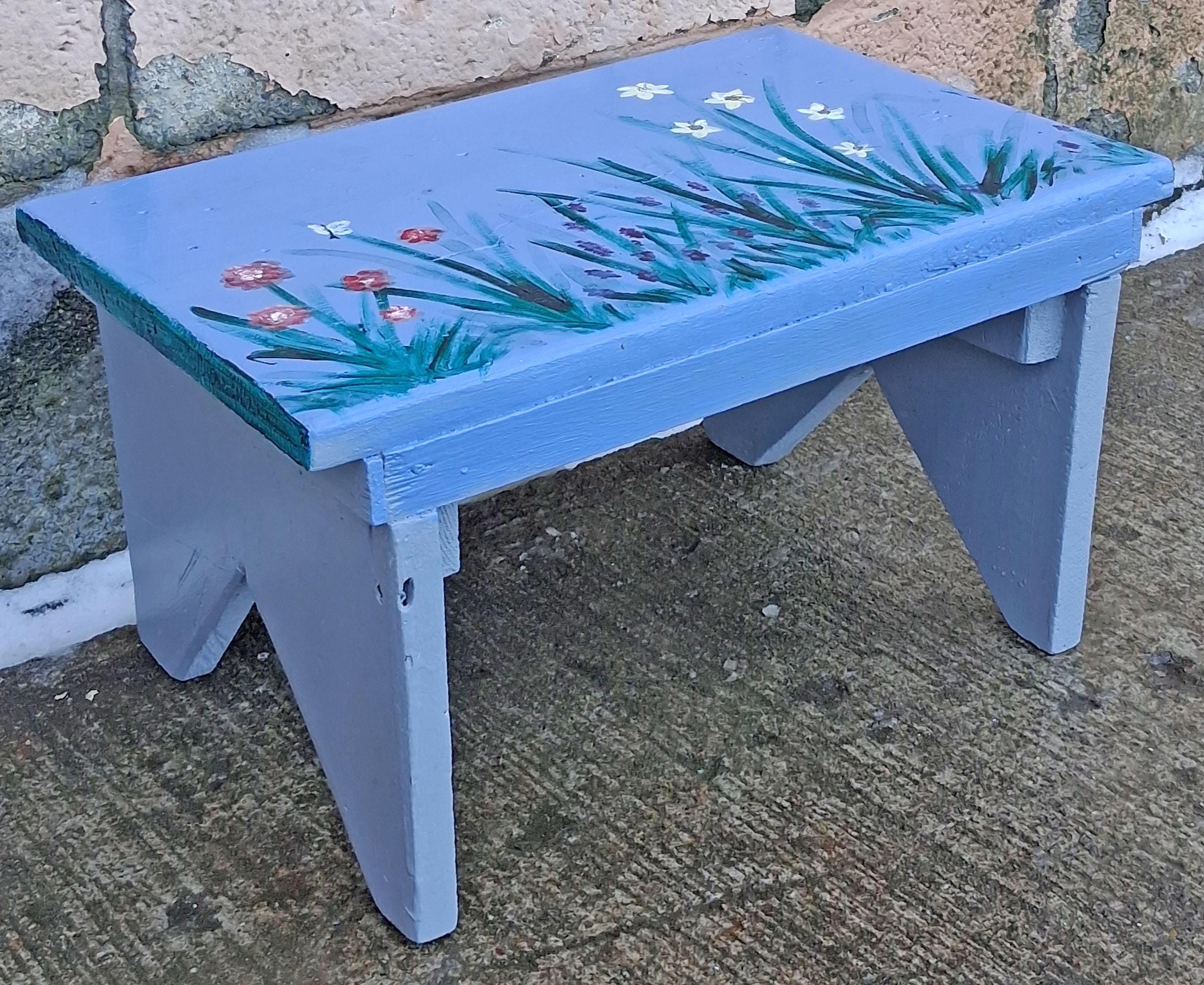 Small Vintage Antique Old Handmade Hand Painted Solid Wood Wooden Foot ...