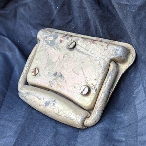 5"x4" Antique Vintage Old Salvage Reclaimed Brass Steel Metal Spring loaded Door Bin Box Handle Pull Lift